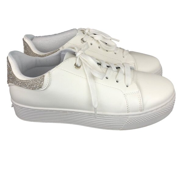 Qupid Womens Size 8 White & Silver Rhinestones Platform Sneakers - Picture 1 of 14